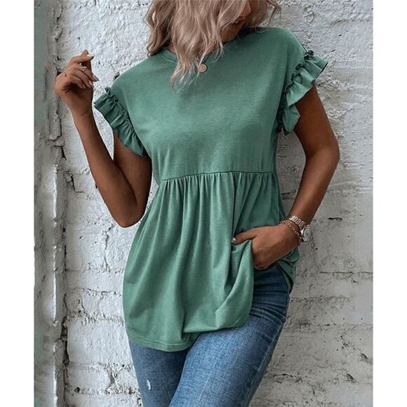 Floral Blooming Tops - Floral Blooming Green Empire Waist Top XXL